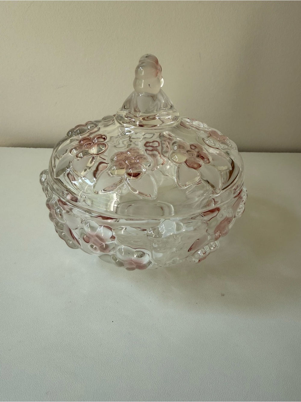 Decorative Glass Candy Dish with Pink Floral Accents